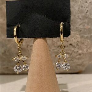 Gold and Silver Cherries Crystal Drop Earrings